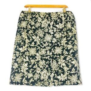 Talbots A-Line Skirt Multicolor Black Floral Back Slit 100% Cotton 16 Lined